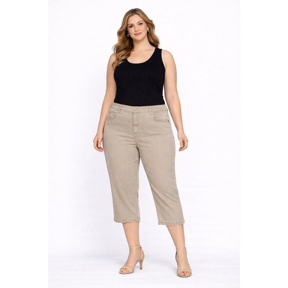 Time and Tru Pants - Time and Tru Women's XL 16 18 Beige Capri Pants Faux Fly Banded Waist Cropped